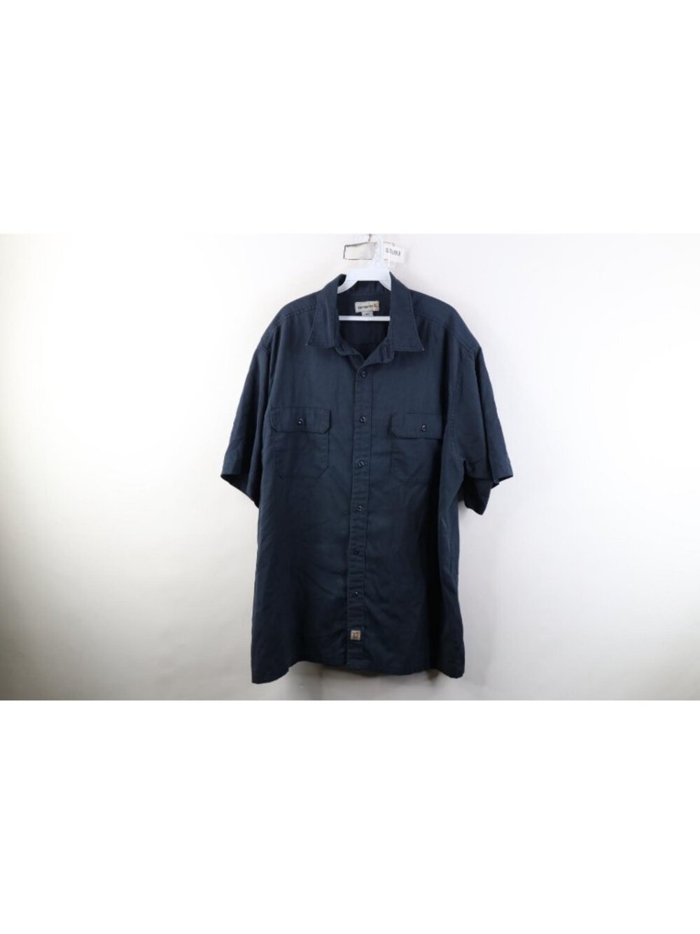 Vintage Carhartt Mens 2XL XXL Distressed Workwear Mechanic Button Shirt Blue